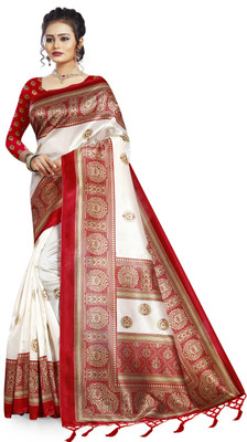 Self Design Paithani Art Silk Saree(White)