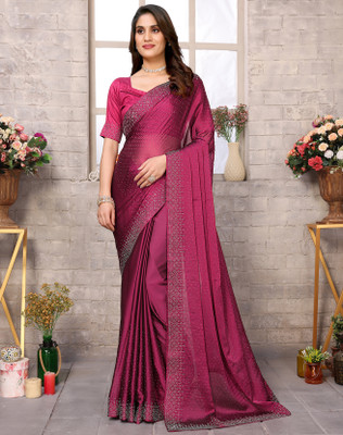 YASHIKA Embellished Bollywood Chiffon Saree(Purple)