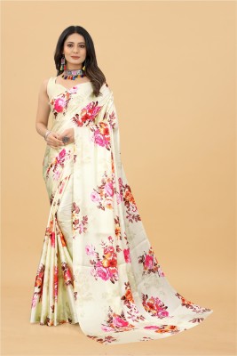 A To Z Cart Digital Print Bollywood Satin Saree(Beige)