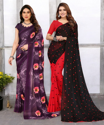 NIRMOHIFASHION Printed Bollywood Georgette Saree(Pack of 2, Multicolor)