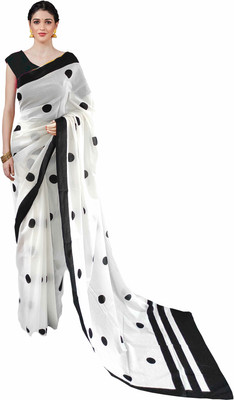 Pinkcity Trade World Printed, Color Block, Blocked Printed Daily Wear Pure Cotton Saree(White, Black)