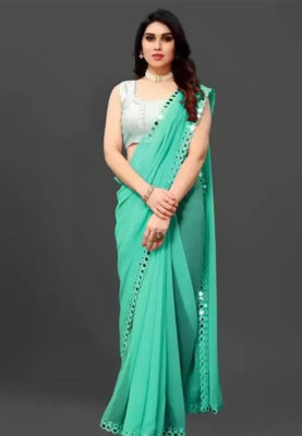 Damru trendz Digital Print Leheria Georgette Saree(Light Green)