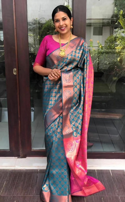 Marziyaa Woven Banarasi Jacquard Saree(Blue)