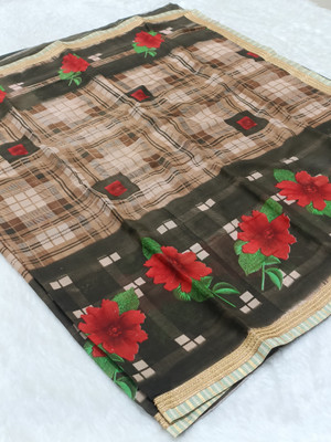 Classy Foriever Printed, Woven Daily Wear Georgette Saree(Brown)