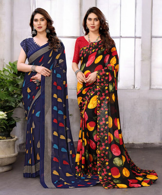 AMBUJAINTERNATIONAL Printed Bollywood Georgette Saree(Pack of 4, Multicolor)