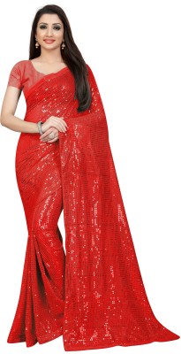 Clemira Embellished Bollywood Georgette Saree(Red)