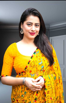 AVTC Self Design Bollywood Georgette Saree(Yellow)