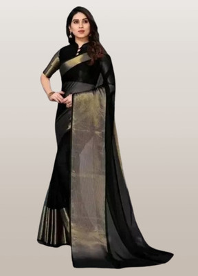 Vragi Solid/Plain Bollywood Chiffon Saree(Black)