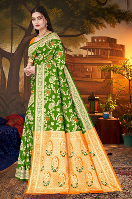 Falessa Woven Banarasi Art Silk Saree(Light Green)