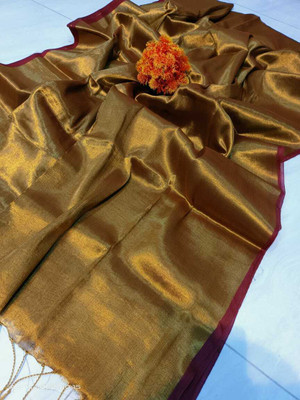 GHOS HANDLOOM Solid/Plain Handloom Cotton Linen Saree(Black)