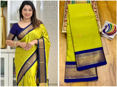 Shruti Bandhani Woven Kanjivaram Cotton Silk Saree(Green, Blue)