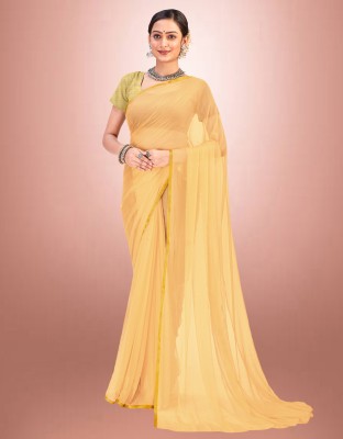 Desi Style Solid/Plain Bollywood Jacquard, Chiffon Saree(Beige)