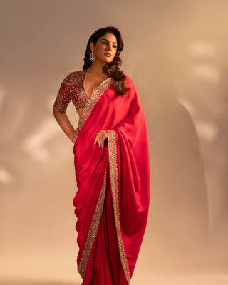 Aika Embroidered Bollywood Silk Blend Saree(Red)