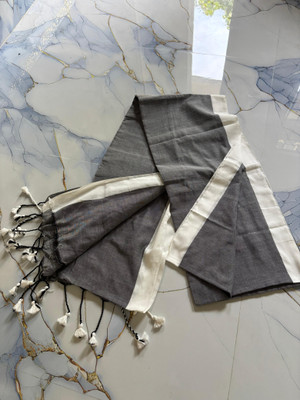 SARKAR TEXTILE Solid/Plain Tant Handloom Pure Cotton Saree(Grey)