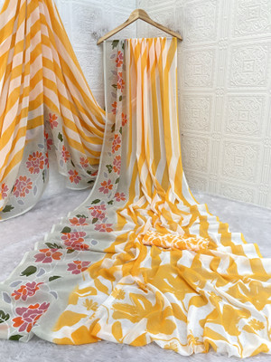 Pemal Designer Digital Print Bollywood Georgette Saree(Yellow)