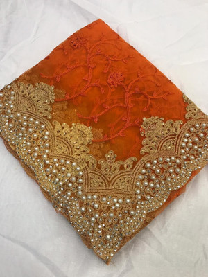 WEARSIXTY Embroidered Bollywood Net Saree(Orange)