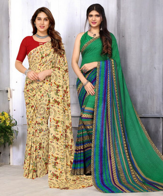 HouseOfCommon Floral Print Bollywood Georgette Saree(Pack of 2, Multicolor)