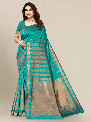 HouseOfCommon Woven, Self Design Banarasi Jacquard, Silk Blend Saree(Light Green)