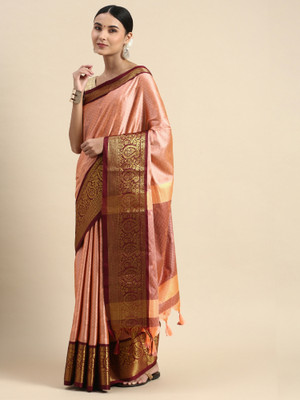 Aika Solid/Plain Banarasi Cotton Silk Saree(Pink)