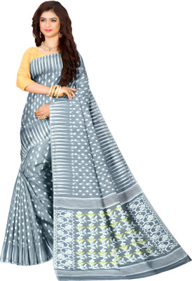 HARE KRISHNA ENTERPRISE Printed Handloom Cotton Silk Saree(Grey)