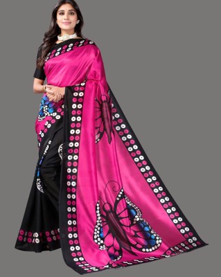 Madhumeena Printed, Geometric Print, Graphic Print, Animal Print, Digital Print Bollywood Art Silk Saree(Pink, Black)