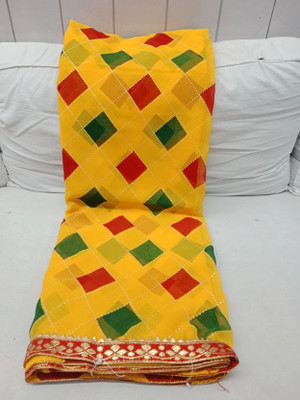 S.R.TEXTILES Printed Bandhani Georgette Saree(Yellow)