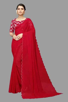 mahalaxmi fab Solid/Plain Bollywood Georgette Saree(Red)