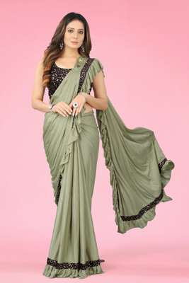 Shrithi Fashion Fab Solid/Plain Bollywood Lycra Blend Saree(Light Green)