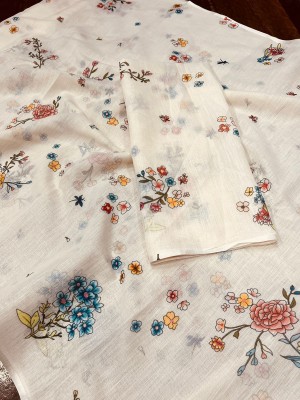 VAKHARIYAFAB Woven, Digital Print Bollywood Linen, Cotton Linen Saree(White)