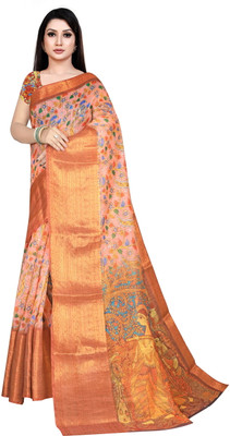 Jumki Fashion Digital Print Bollywood Cotton Linen Saree(Yellow)