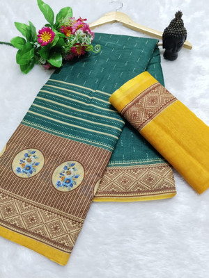 Gajal Self Design Kanjivaram Pure Cotton, Cotton Linen Saree(Green)