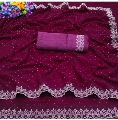 WEARSIXTY Self Design Daily Wear Chiffon Saree(Maroon)