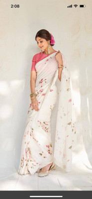 DEVICE of NT Embroidered, Solid/Plain Bollywood Chiffon Saree(White)