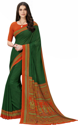 inch pinch Self Design Daily Wear Crepe Saree(Dark Green)