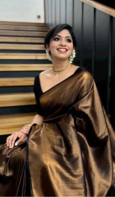 TRINITI FAB Woven Kanjivaram Pure Silk, Art Silk Saree(Black)