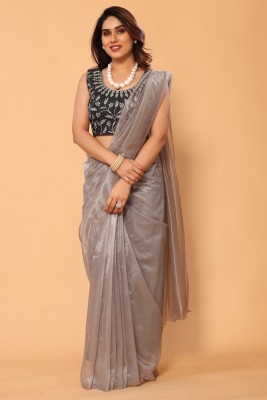 CHHELAJI Embroidered, Solid/Plain, Embellished Bollywood Net Saree(Grey)