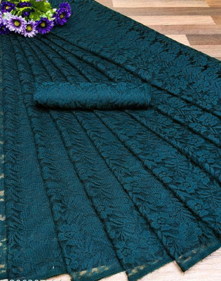 Suntex Self Design Bollywood Net Saree(Dark Green)