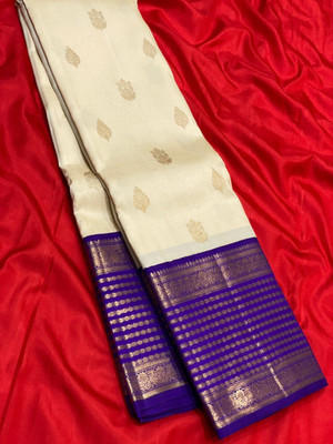 KAKADIYA Woven Kanjivaram Pure Silk Saree(Purple, Beige)