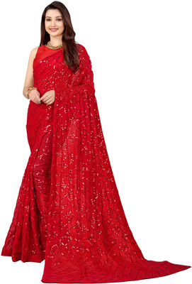 b bella creation Self Design Bollywood Georgette Saree(Red)
