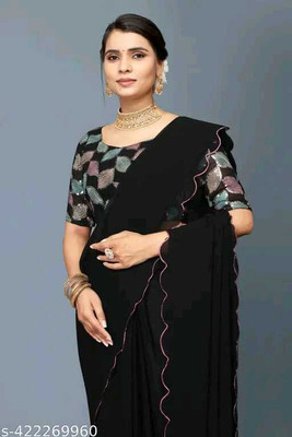 mahalaxmi fab Solid/Plain Bollywood Georgette Saree(Black)