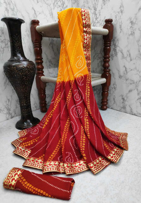 Kanooda Prints Printed Bandhani Georgette Saree(Multicolor)