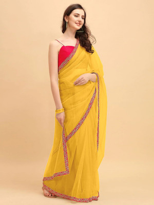JSItaliya Embroidered Bollywood Net Saree(Mustard)