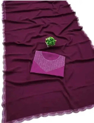 SkyFlock Solid/Plain Daily Wear Chiffon Saree(Purple)