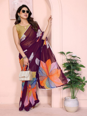 ROOP SUNDARI SAREES Floral Print Pre Draped Saree Georgette Saree(Multicolor)