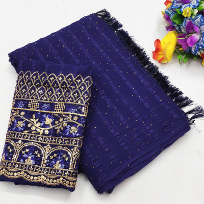 pravita Embellished Daily Wear Chiffon Saree(Dark Blue)