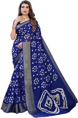 Saadhvi Printed Bandhani Cotton Blend Saree(Blue)
