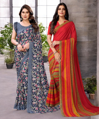 AMBUJAINTERNATIONAL Printed Bollywood Georgette Saree(Pack of 2, Multicolor)