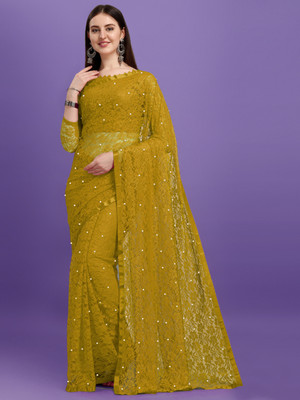 LOROFY Self Design Lucknow Chikankari Net Saree(Multicolor)
