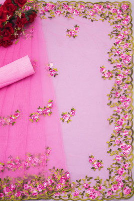 PickRight Embroidered Bollywood Net Saree(Pink)