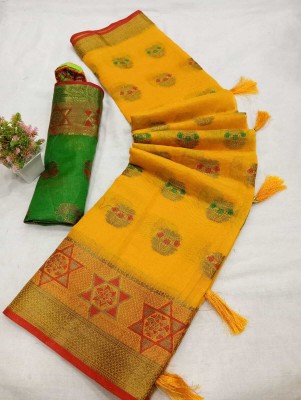 Gajal Self Design Kanjivaram Pure Cotton, Cotton Silk Saree(Yellow)